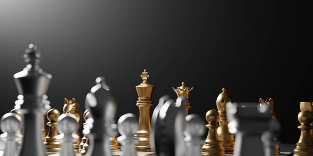 Gold and silver chess pieces on chess board Business concept 3D render