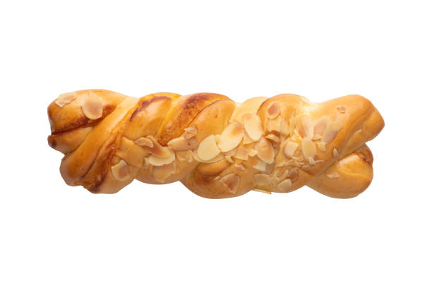 istock Top view of Bread Twist with Almonds Slice Isolated on White Background 2153827673
