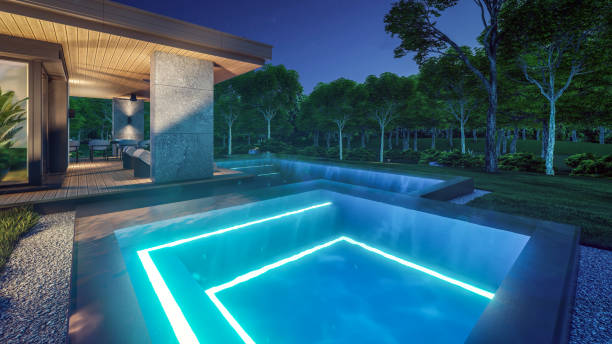 istock 3d rendering of modern house in luxurious style in night 2153831767