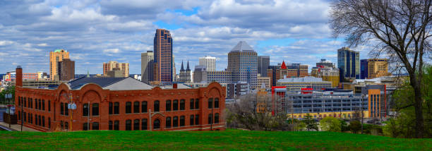 Saint Paul City Financial District Skyline, Downtown Buildings, and Dramatic Cloudscape Panorama in Minnesota, USA