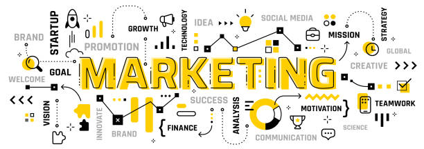 istock Vector creative illustration of marketing word typography with line icon, word cloud on white background. Marketing infographic concept. Line art style design for digital banner 2153839603