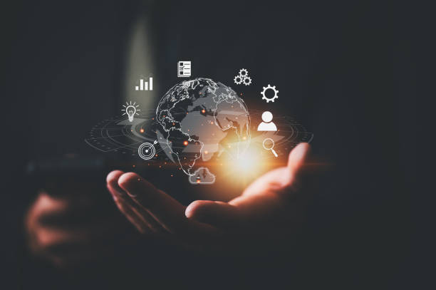 Businessman using smart phone . Global business internet connection application technology and digital marketing. Finance and Banking Digital Link Technology Big Data