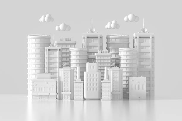 Smart city, futuristic cityscape on white background. Digitally generated image. 3d render.