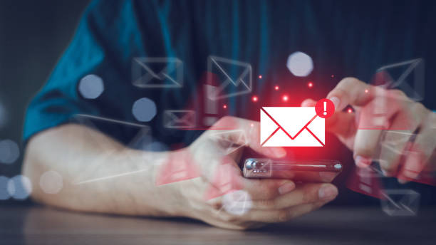 istock Email inbox alert and spam virus with warning, email security protection alert, new email notification and internet communication concept, email technology icon, junk mail compromised information 2153852693
