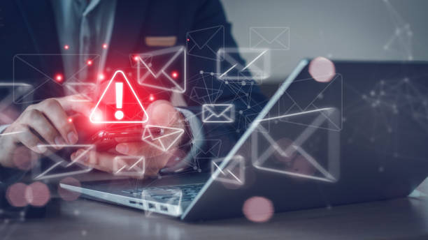 istock Email inbox alert and spam virus with warning, email security protection alert, new email notification and internet communication concept, email technology icon, junk mail compromised information 2153852700