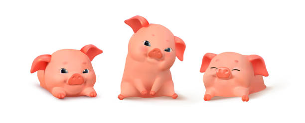 istock 3D set of 3 piglets. Cute pigs lie and sit. Isolated on white background. Vector illustration. 2153855143