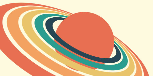 globe planet with a ring in outer space. astronomical celestial object in retro style. vector illustration - szaturnusz témájú stock illusztrációk