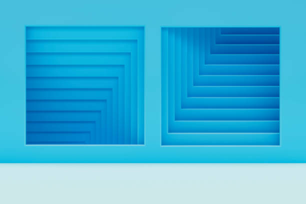 Tunnel on blue wall,  3d abstract background. Digitally generated image.