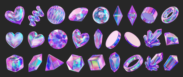 istock Heart and Gem holographic decoration set pack isolated background 3d rendering 2153867067