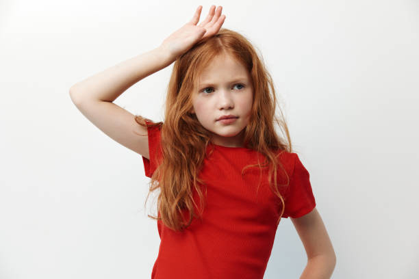 Female beautiful girl person children childhood portrait caucasian young sad little cute isolated upset face expression background white unhappy emotion