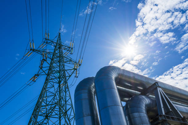 istock Industrial pipelines on pipe-bridge against blue sky 2153867667