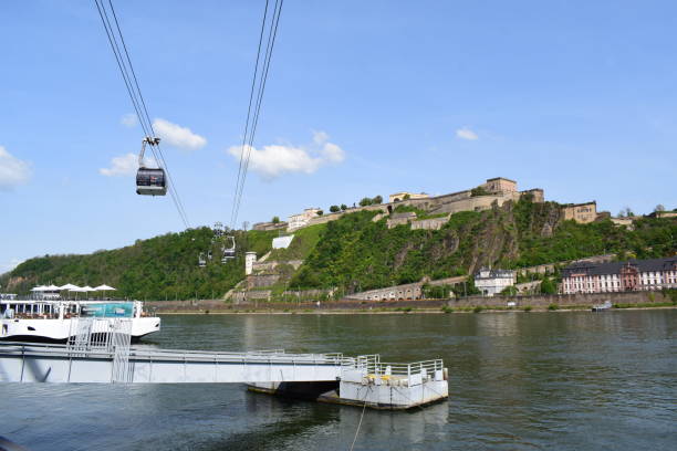 Koblenz, Germany - 04/30/2024: Seilbahn Koblenz, controversial cable car threatening the loss of UNESCO status while popular with tourists