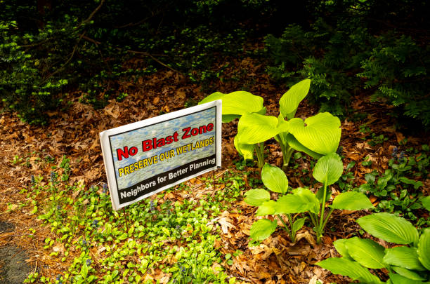 Yard signs in suburban Wellesley, MA commenting on local issues.  Signs such as these are a popular method of communicating local issues.