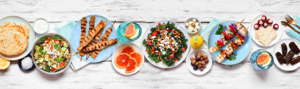 istock Summer Mediterranean theme food table scene banner 2153877571