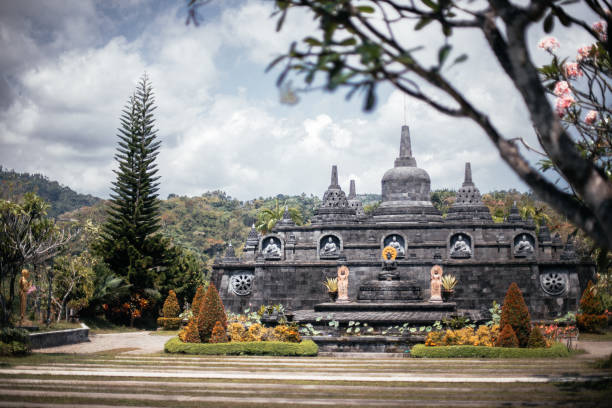 Buddhist temple among the trees in Indonesia, Bali.