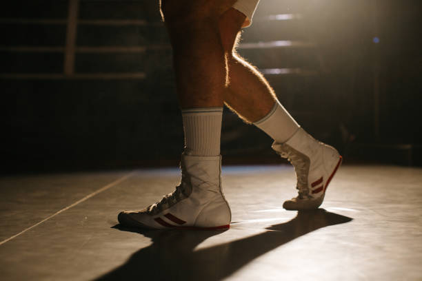 istock Boxer training in the gym, legs close-up. 2153880733