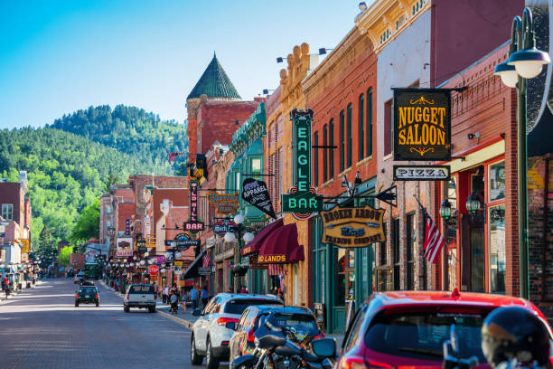 Deadwood, South Dakota Deadwood, South Dakota, USA - Historic downtown main street. small town america stock pictures, royalty-free photos & images