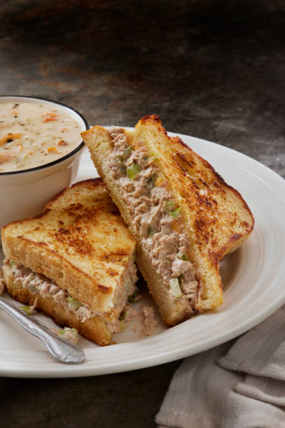 istock Tuna Melt Grilled Cheese Sandwich with Clam Chowder 2153883592