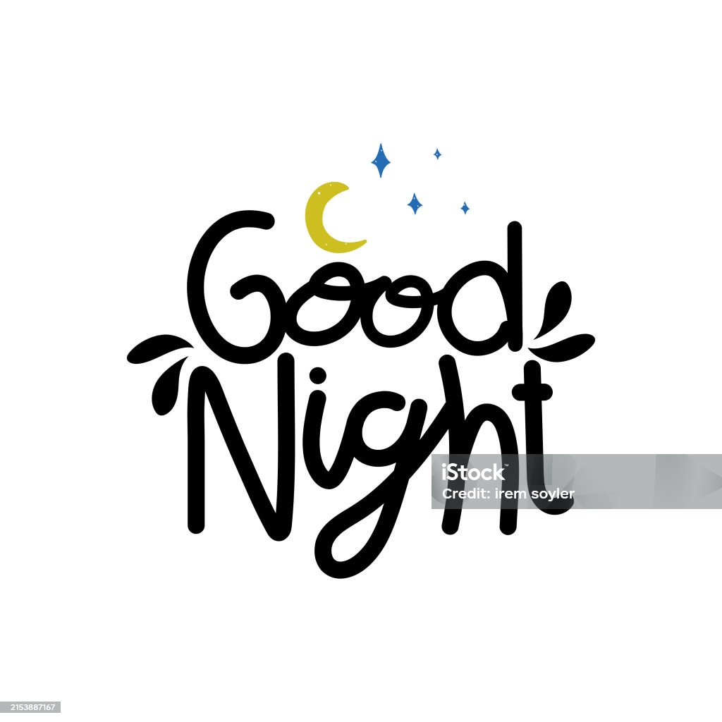 Pretty Script Goodnight Hand Drawn Good Night Calligraphy Text Vector Design Stock Illustration ...