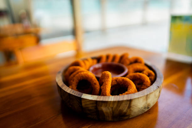 Plate with onion rings or fried calamaris