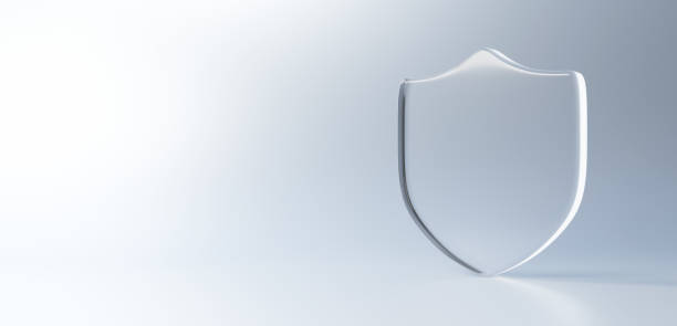 istock 3D Illustration.Transparent glass shield on white background.Copy space. (Horizontal) 2153900479
