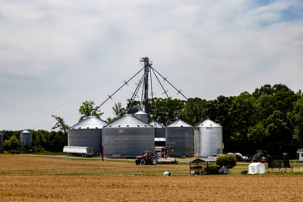 St. Clements Island, Maryland, USA April 29, 2024 Farm buildings and agricultural machinery