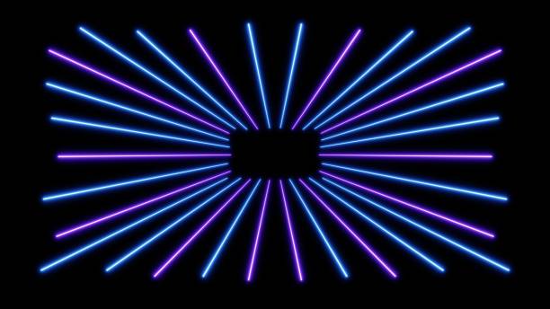istock Blue purple light line through dark background, hyper speed warp in space. 3d render illustration 2153908138