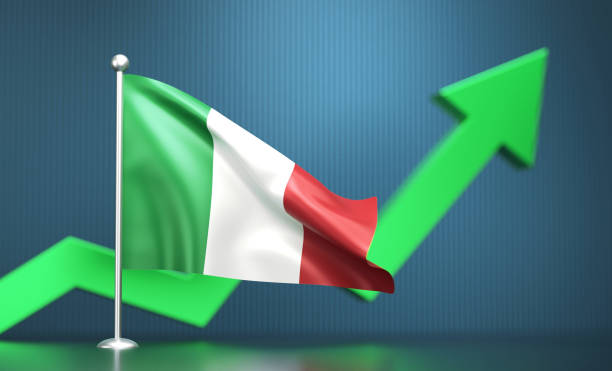 Success Arrow And Italian Flag. Finance And Economy Concept.