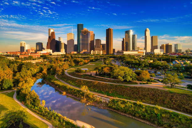 istock Houston Skyline With Park And River During The Golden Hour 2153917119