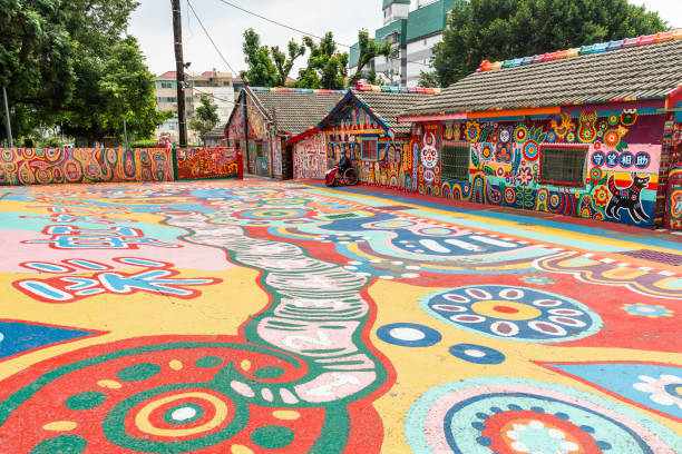 Taichung, Taiwan- September 23, 2023: Tourists are visiting the Rainbow Village in Taichung, Taiwan. which used to be a military dependents village, is a highly popular tourist attraction in Taichung.