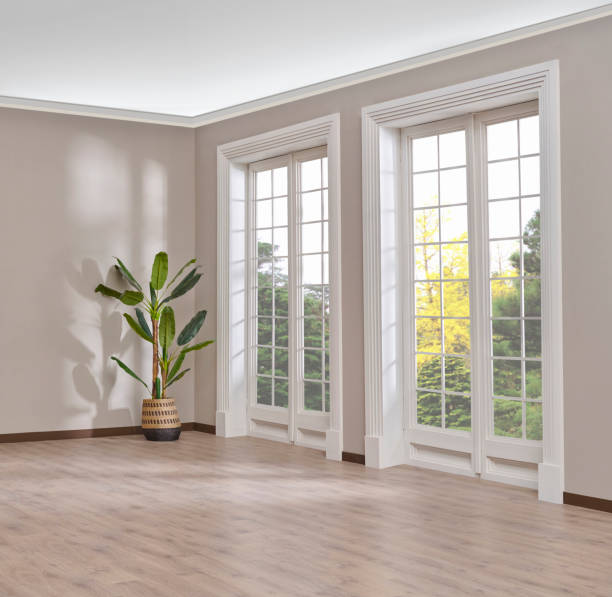 istock Empty room, wall, window, parquet style, interior concept, area for furniture sofa table carpet decoration. 2153940934