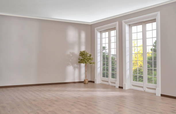 istock Empty room, wall, window, parquet style, interior concept, area for furniture sofa table carpet decoration. 2153941274