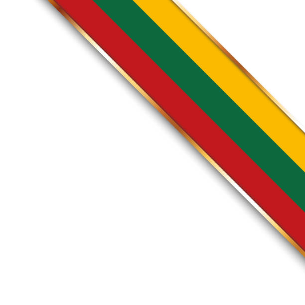 istock banner with flag of Lithuania, corner banner with gold frame 2153944044