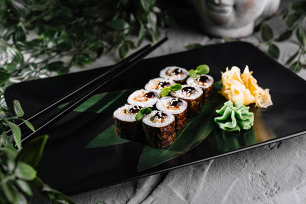 istock Gourmet sushi platter on elegant black plate 2153953432