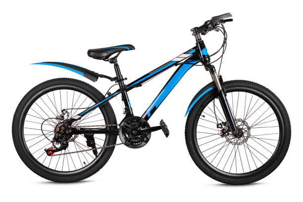 istock Modern blue and black mountain bike isolated on white 2153955654