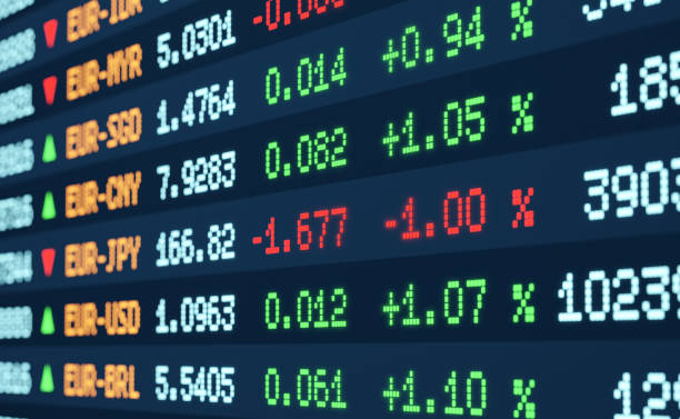 istock Close-up currency board with exchange rates, price and percentage changes. 2153955817