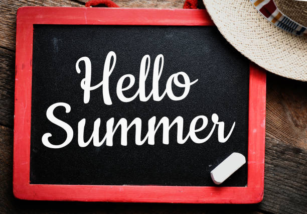 istock HELLO SUMMER words written on a chalk board. Time for summer vacation. 2153957330