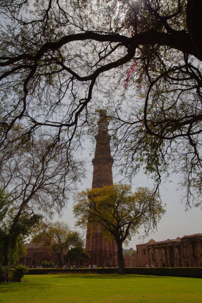 The ancient tower is made of red bricks