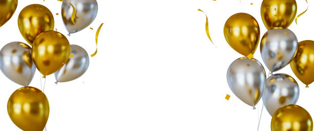 istock gold and silver shiny balloons copy space backgrounds. 3d rendering 2153966088