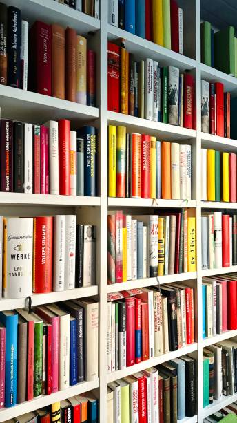 istock Library shelves with morning sun rays 2153968378
