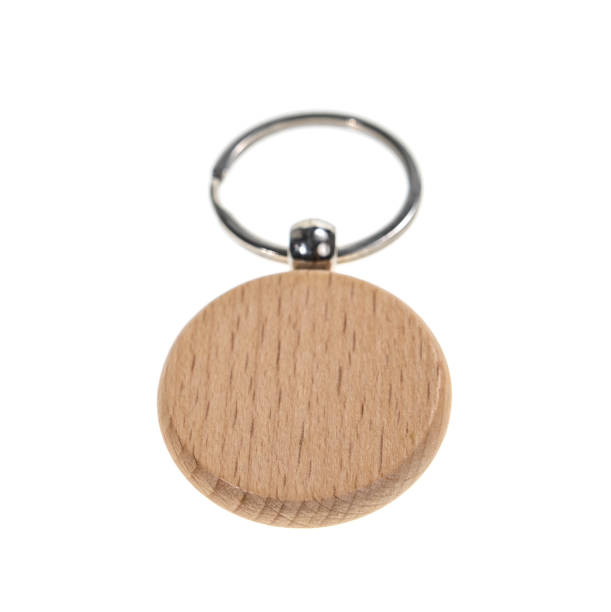 istock Wooden key chain isolated on white 2153972318