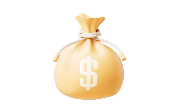 istock Orange cartoon present bag with money sign, 3d rendering. 2153976443