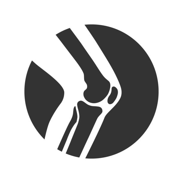 Knee joint icon Knee joint icon. Knee bones graphic sign. Symbol human joint in the circle isolated on white background. Vector illustration femur bone anatomy drawing stock illustrations