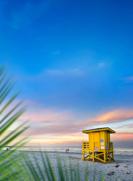 Lifeguard hut on tropical sandy beach Lifeguard hut on tropical sandy beach of Siesta Key, Sarasota, Florida pretty beach house stock pictures, royalty-free photos & images