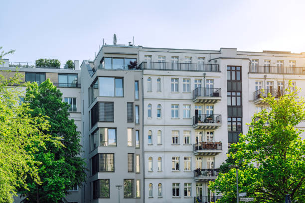 Contemporary apartment buildings in Berlin, Germany Urban living and modern architecture.