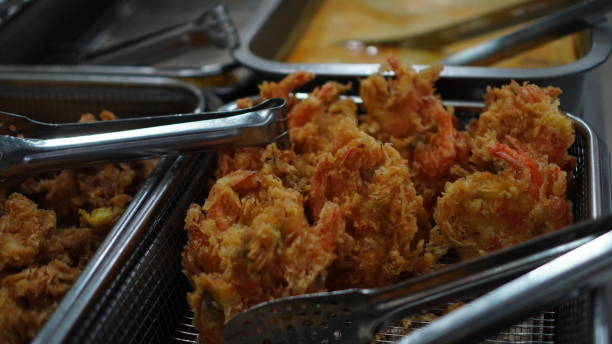 fried prawns in a tray