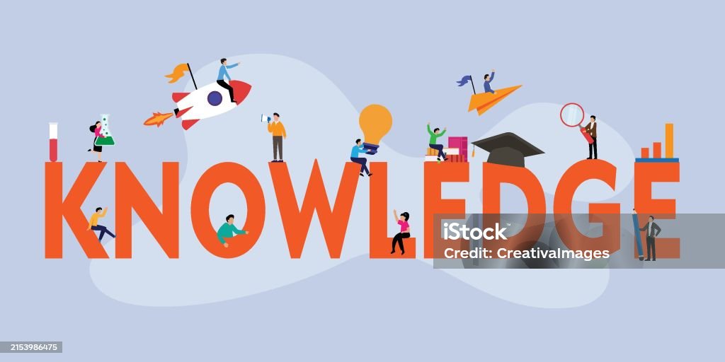 Knowledge Word Image Little People With Word Knowledge Flat 2d Vector Illustration Stock ...