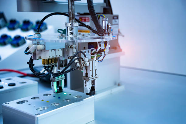 istock automatic clamp arm pick and place blocks, Manufacturing, industrial, engineering, ai, automated technology concept 2153988888