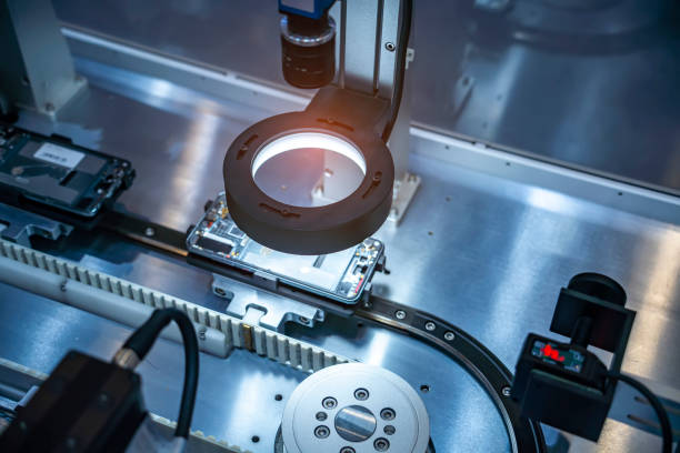istock smart robot in manufacturing industry for industry 4.0 and technology concept. Robotic vision sensor camera system. 2153988903