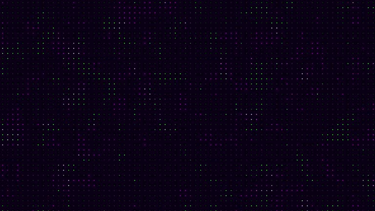 Abstract technological background of pink and green dots that light up and go out in a random order. Animated digital background.
